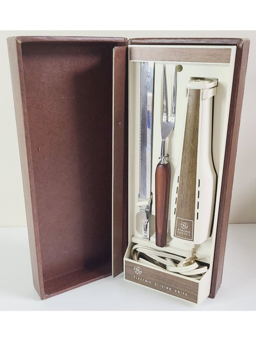 Vintage General Electric Electric Slicing Knife Set W/ Fork Box & Hanging Caddy